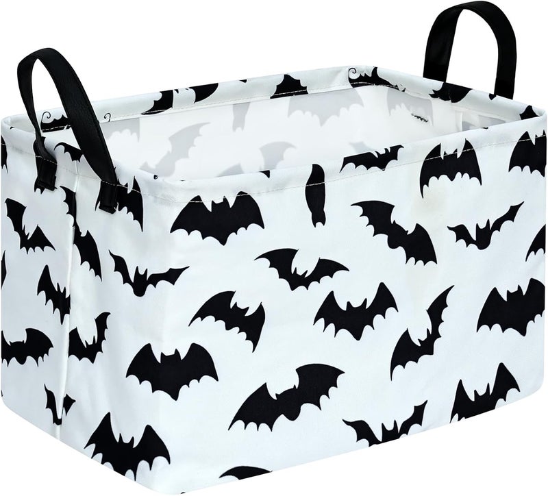 KUNRO Bat Pattern Storage Basket Gift Shelf Basket Storage Bin, Nursery Basket Organizer Box for With Handles for Room Deco - Image 1